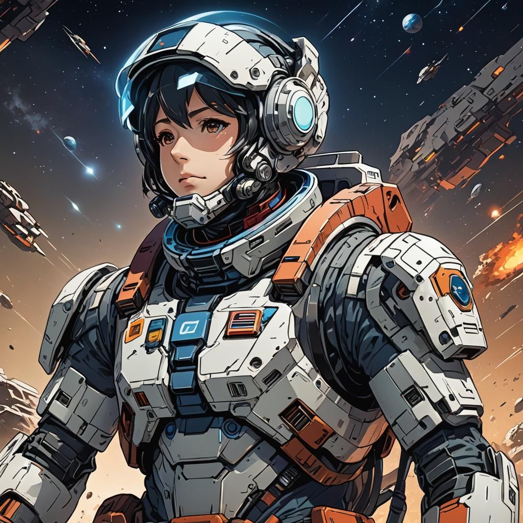 Anime Space Engineer in Cel-Shaded Style