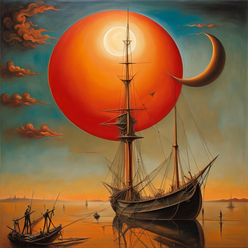 Surreal Noon Sun as Melting Oil Painting