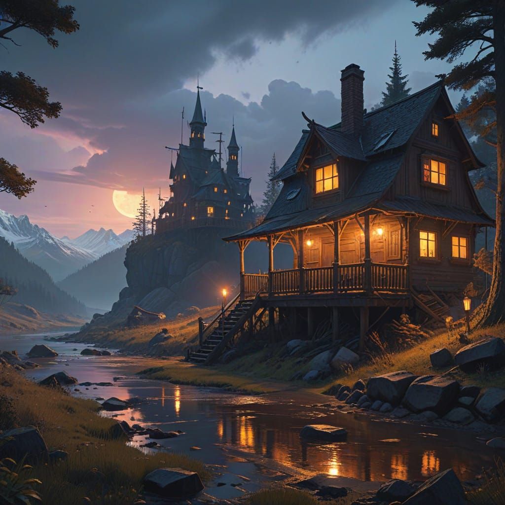 Majestic Fantasy Landscape in Soft, Golden Light