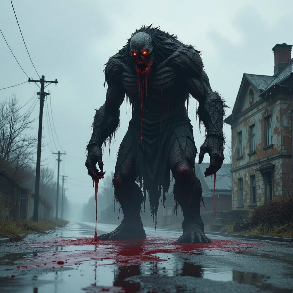 Colossal Monster Stands Over Blood Puddle