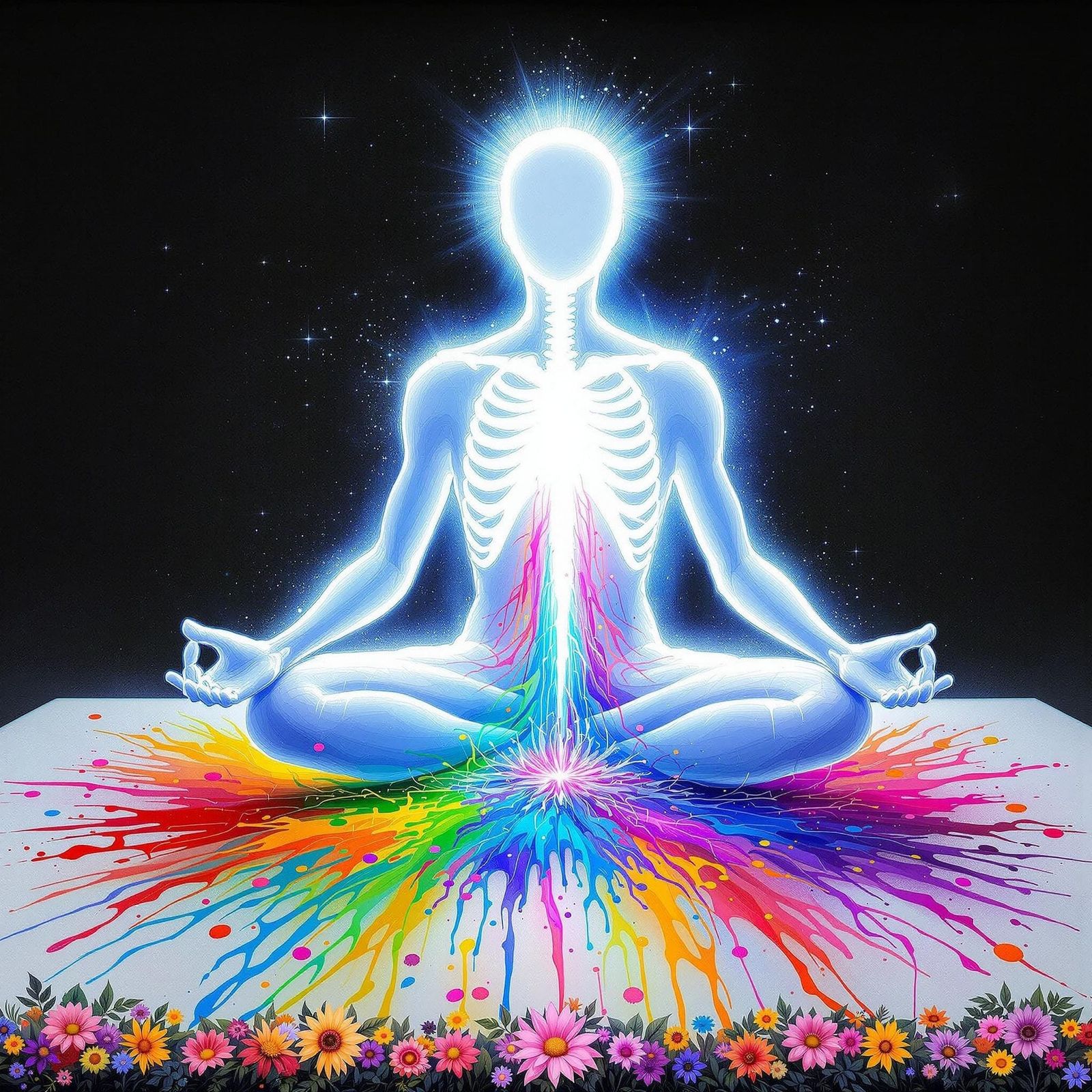 Radiant Spirit in Lotus Position, Airbrush Style