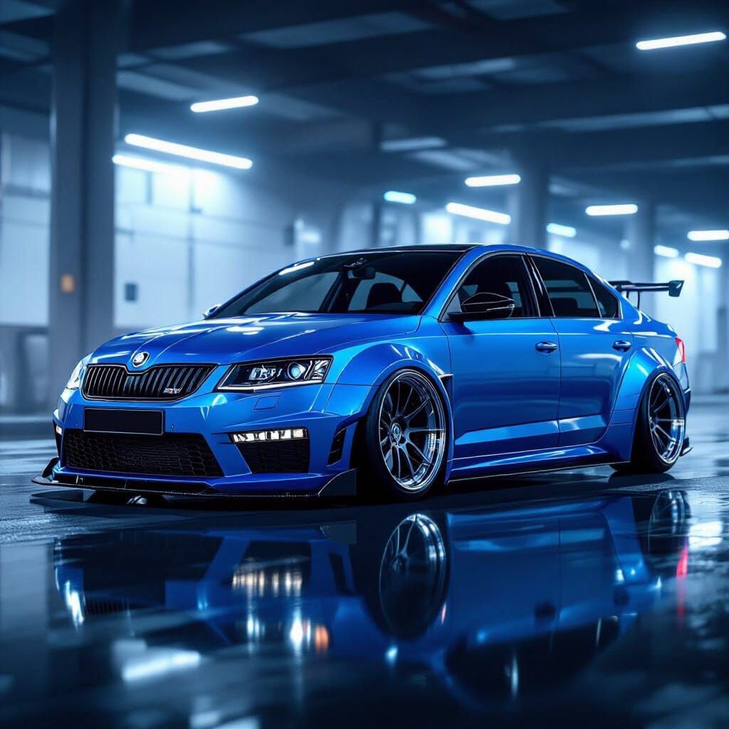 Blue Skoda Octavia A7 Stance Tuning Custom Wide Body