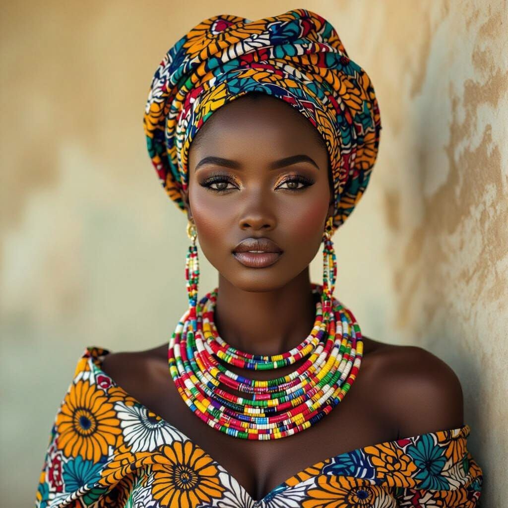 Elegant Nigerian Woman in Traditional Dress, Cinematic Portr...