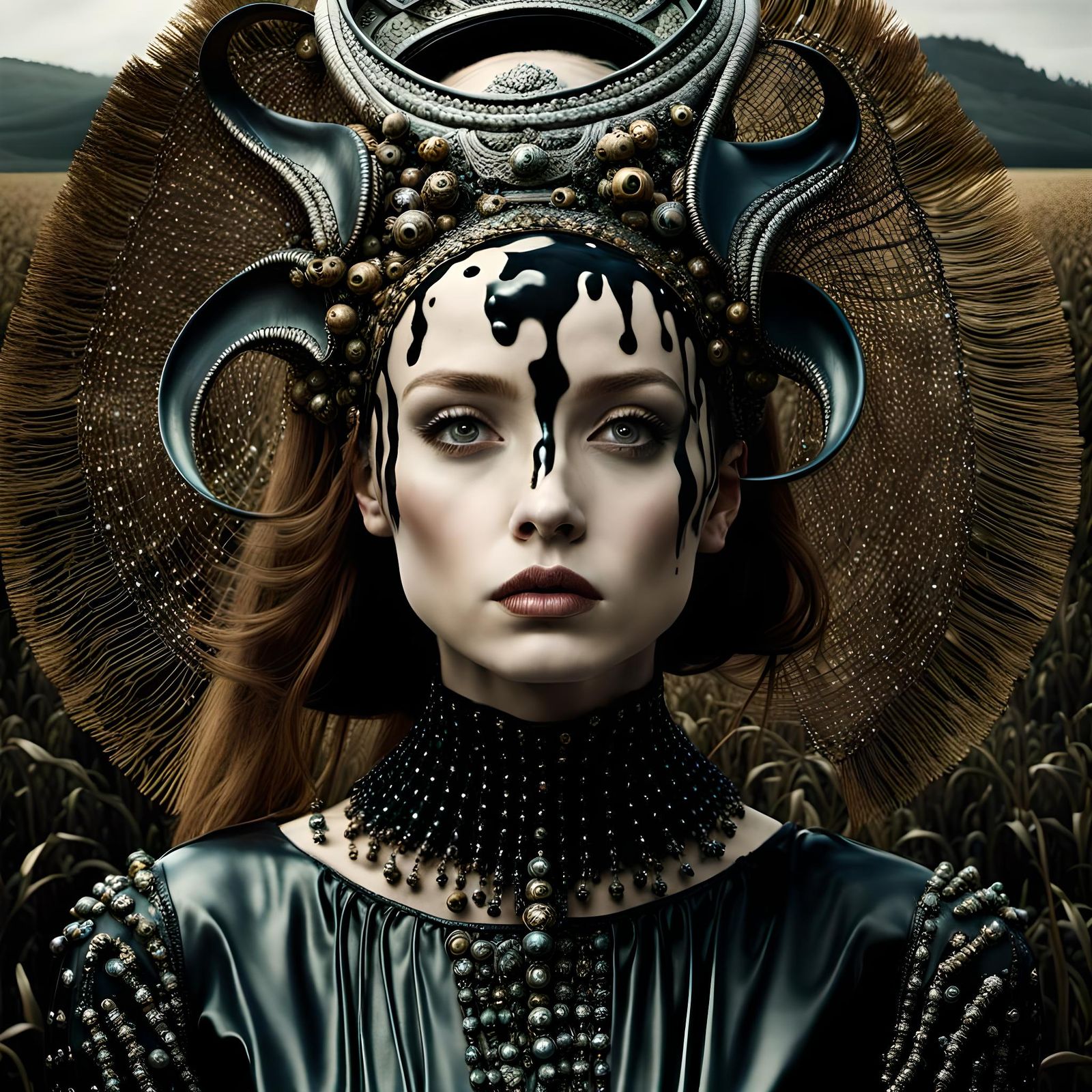 Alien Haute Couture in Surrealist Ink Splatter Art