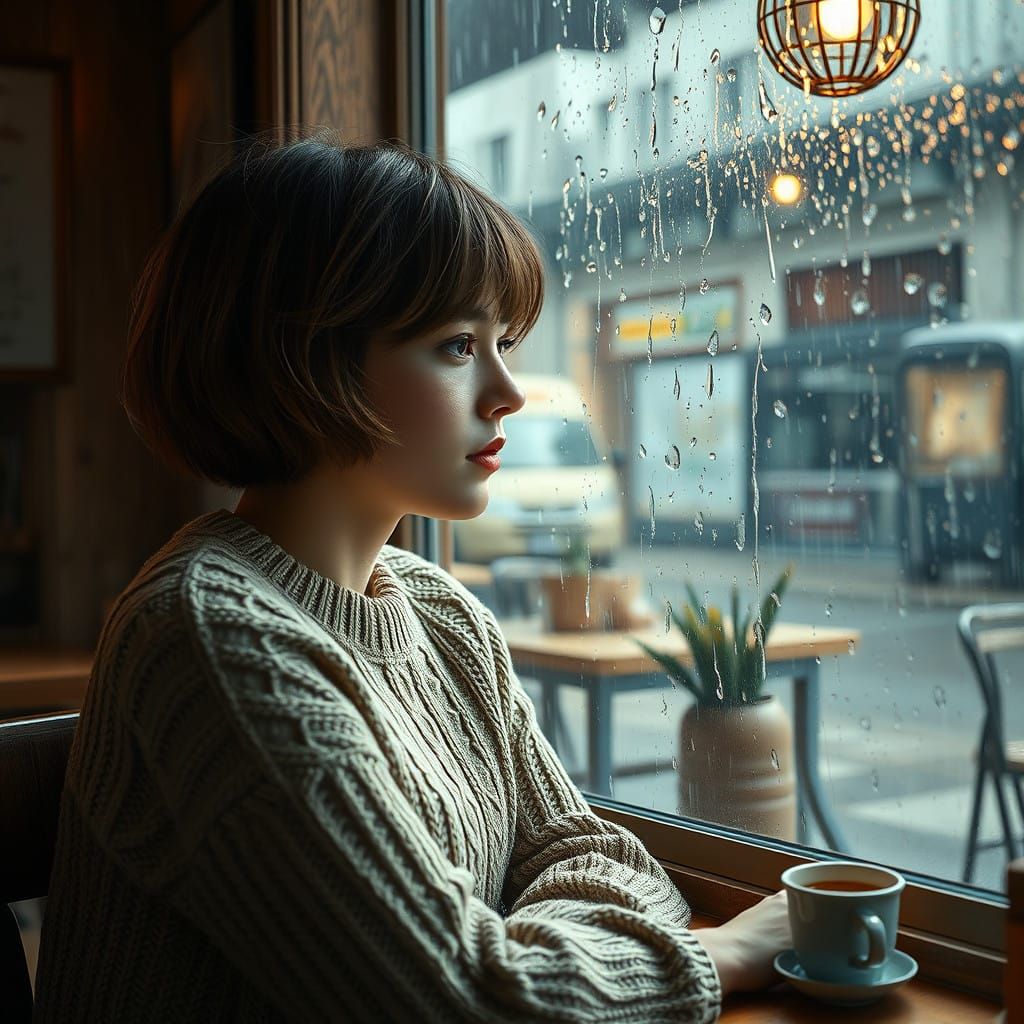 Contemplative Woman in Cozy Cafe Setting