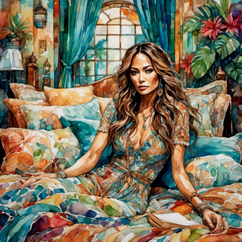 Jennifer Lopez Lookalike Cries in Maximalist Bedroom