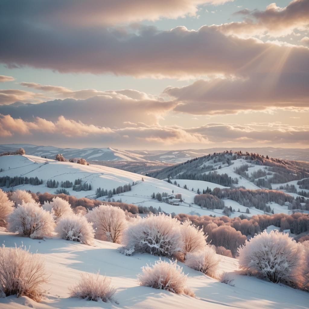 Dreamy Snowscape with Divine Glow in Pastel Colors