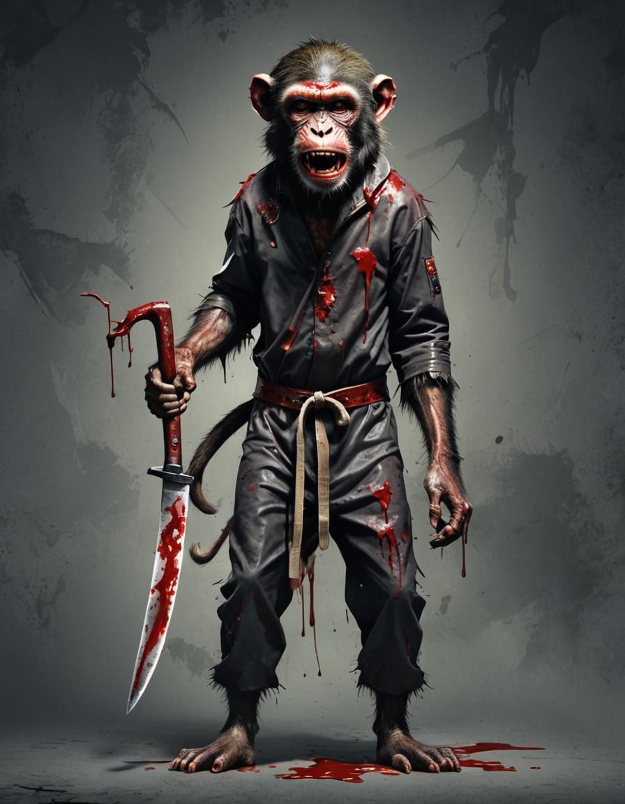 Menacing Monkey with Knife in Hyperrealistic Style