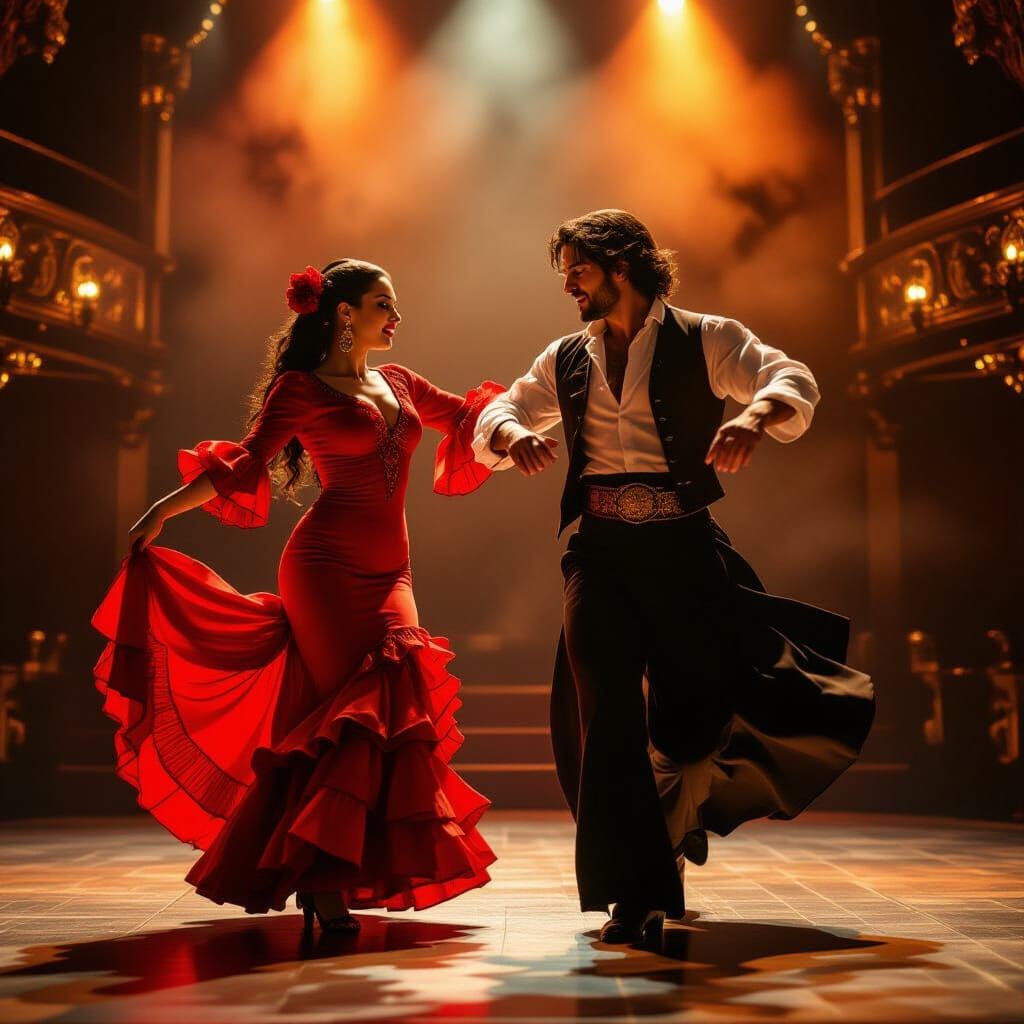 Flamenco Dancers in Dramatic Art Nouveau Style