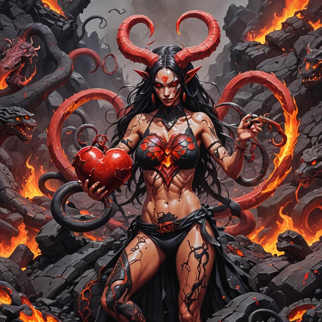 Female Demon in Lava Field, Graffiti Art