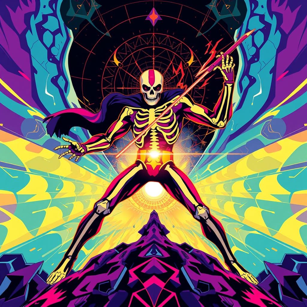 Skeletal Hero Fantaman Fights Doctor Zero in Pop Art Style