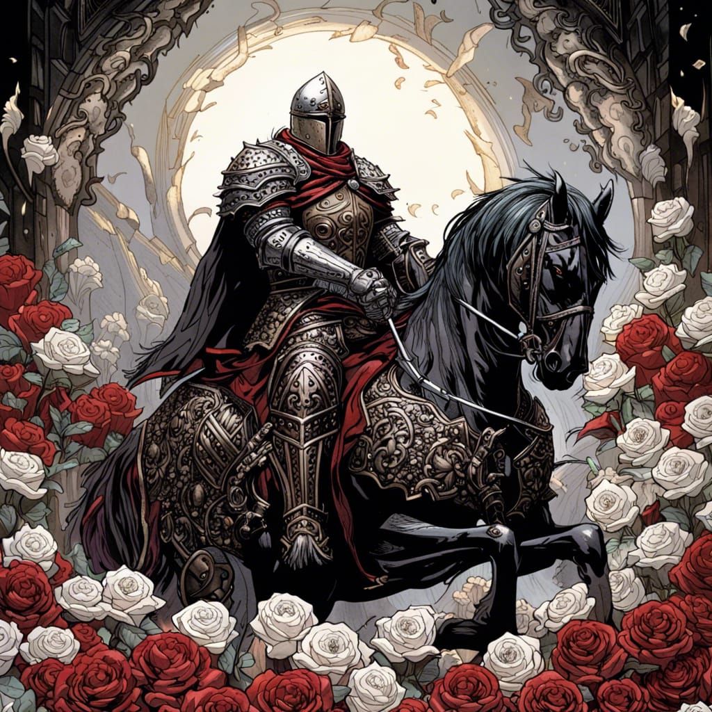 Grimdark Paladin Rides to Battle in Roses