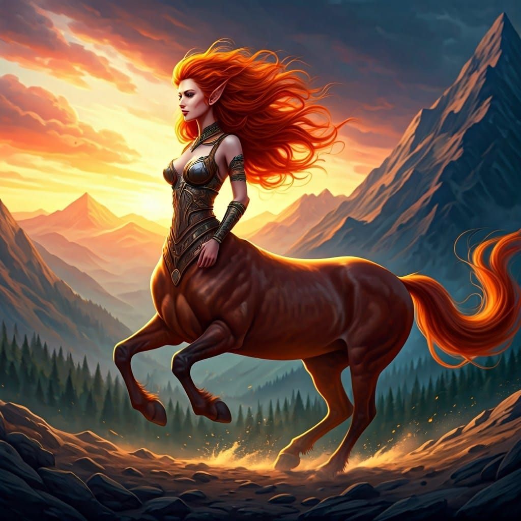 Hyperrealistic Centaur Gallops Through Majestic Mountains
