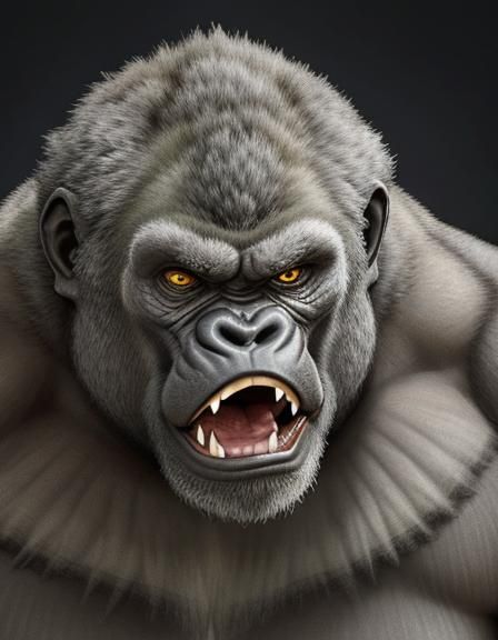 Menacing Grey Gorilla in Jungle Ruins