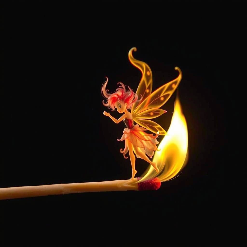 Fire Fairy Dances Within Match Flame