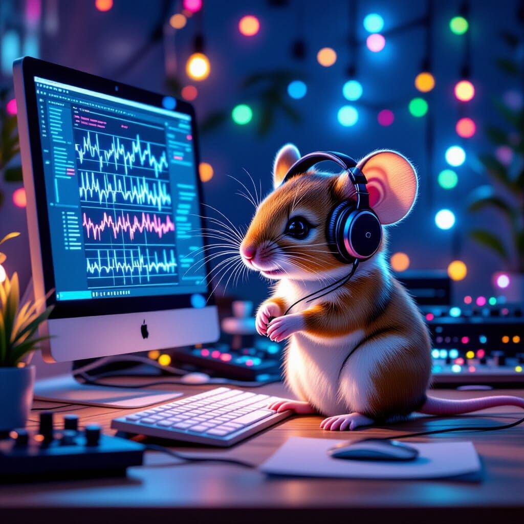 Mouse Composing Music in Colorful Digital Studio