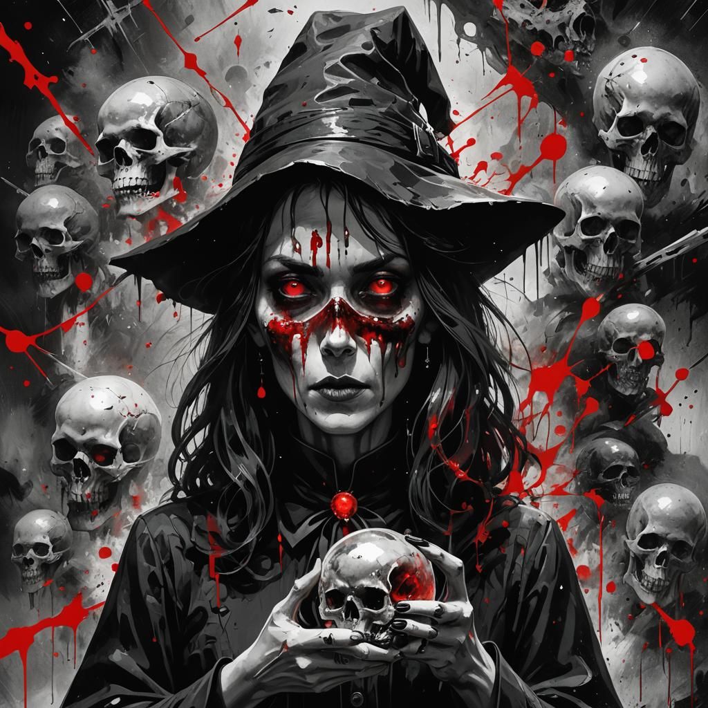 Eldritch Witch Portrait with Crystal Skull in Speedpaint Sty...