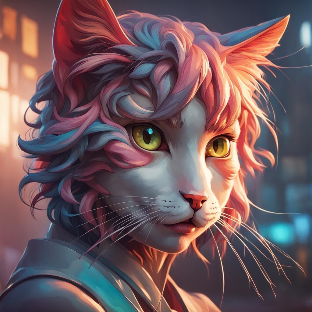 Cat Portrait Representing Mental Health in Artstation Style