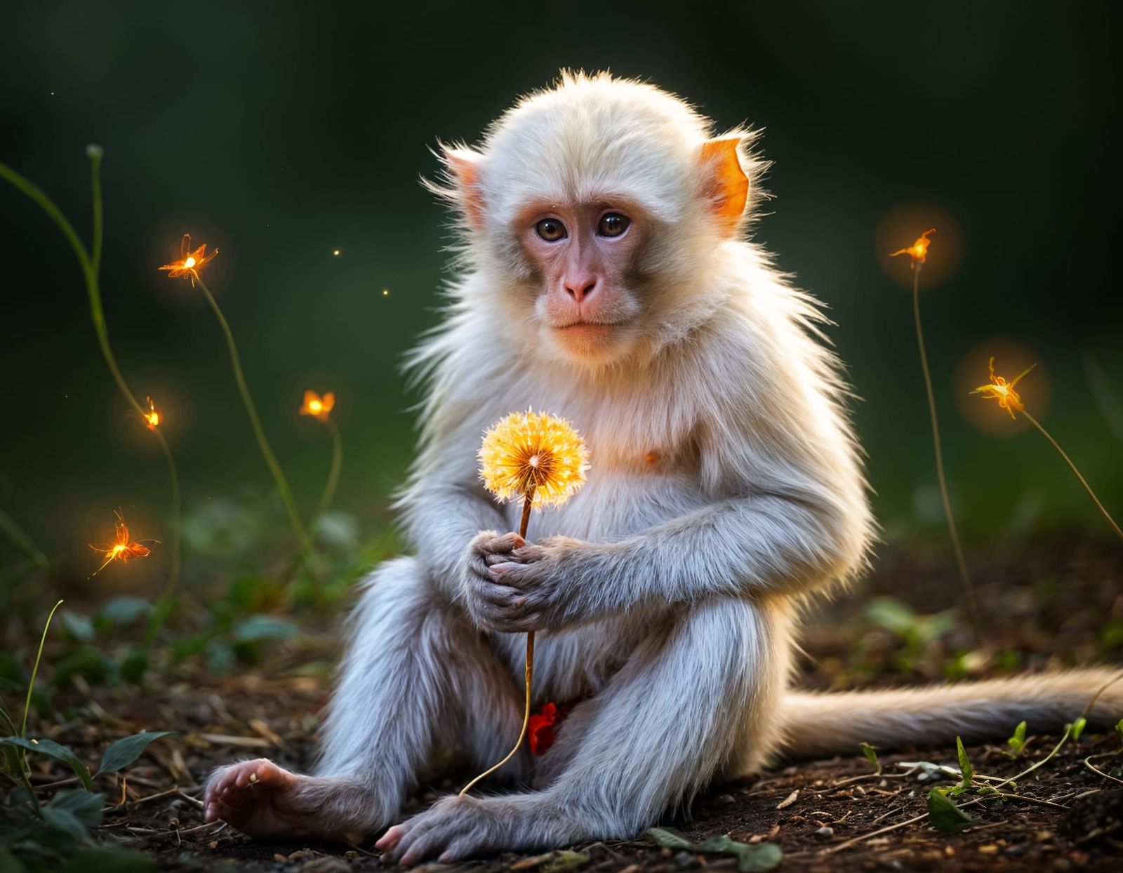 Meditative Monkey with Glowing Dandelion