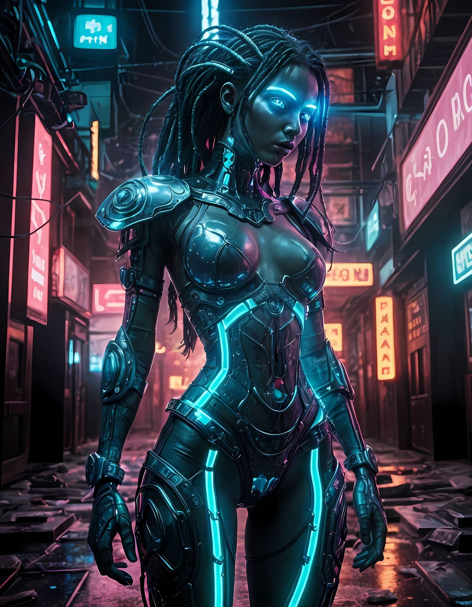 Cyberpunk Gorgon in Ruined Mega-City Temple