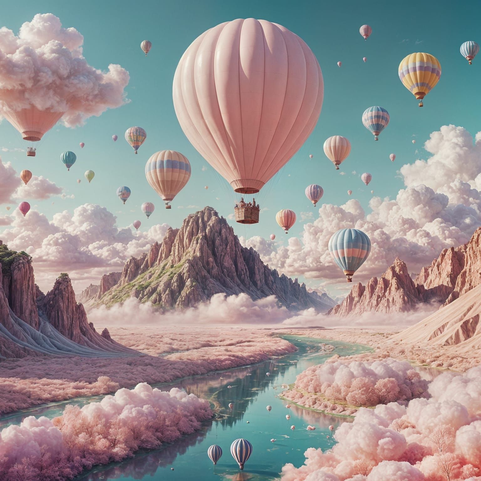 Surreal Dreamscape: Cotton Candy Clouds and Lemonade Rivers