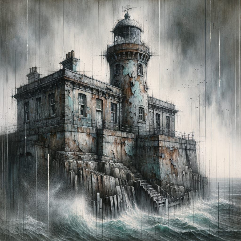 Windswept Lighthouse on Stormy Cliff