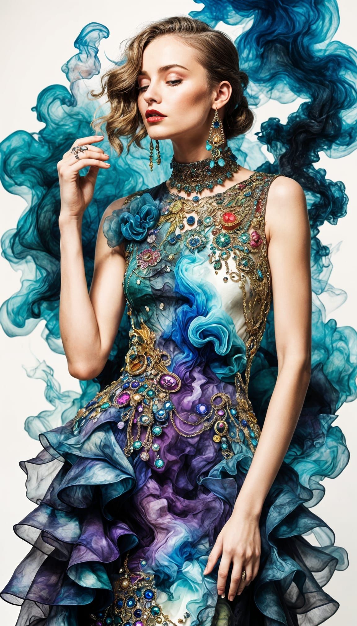 Woman in Jeweled Dress: Alcohol Ink Maximalism