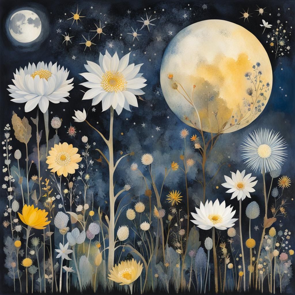 Moonlit Cactus Double Exposure in Fantasy Ink Style