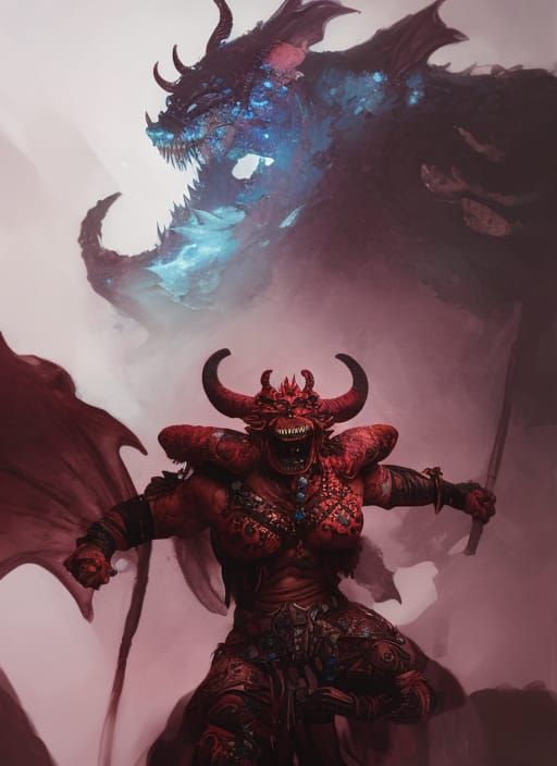 Hyperrealistic Oni Dragon Warrior Concept Art