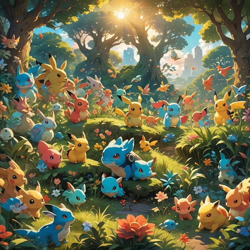 Pokemon Starters Unite in Fantasy Garden