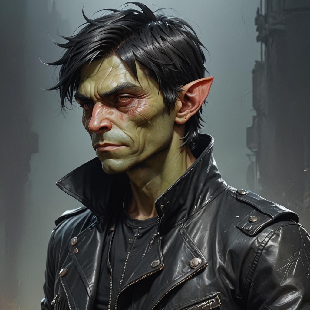 Handsome Goblin Portrait in Hyperdetailed Splash Art