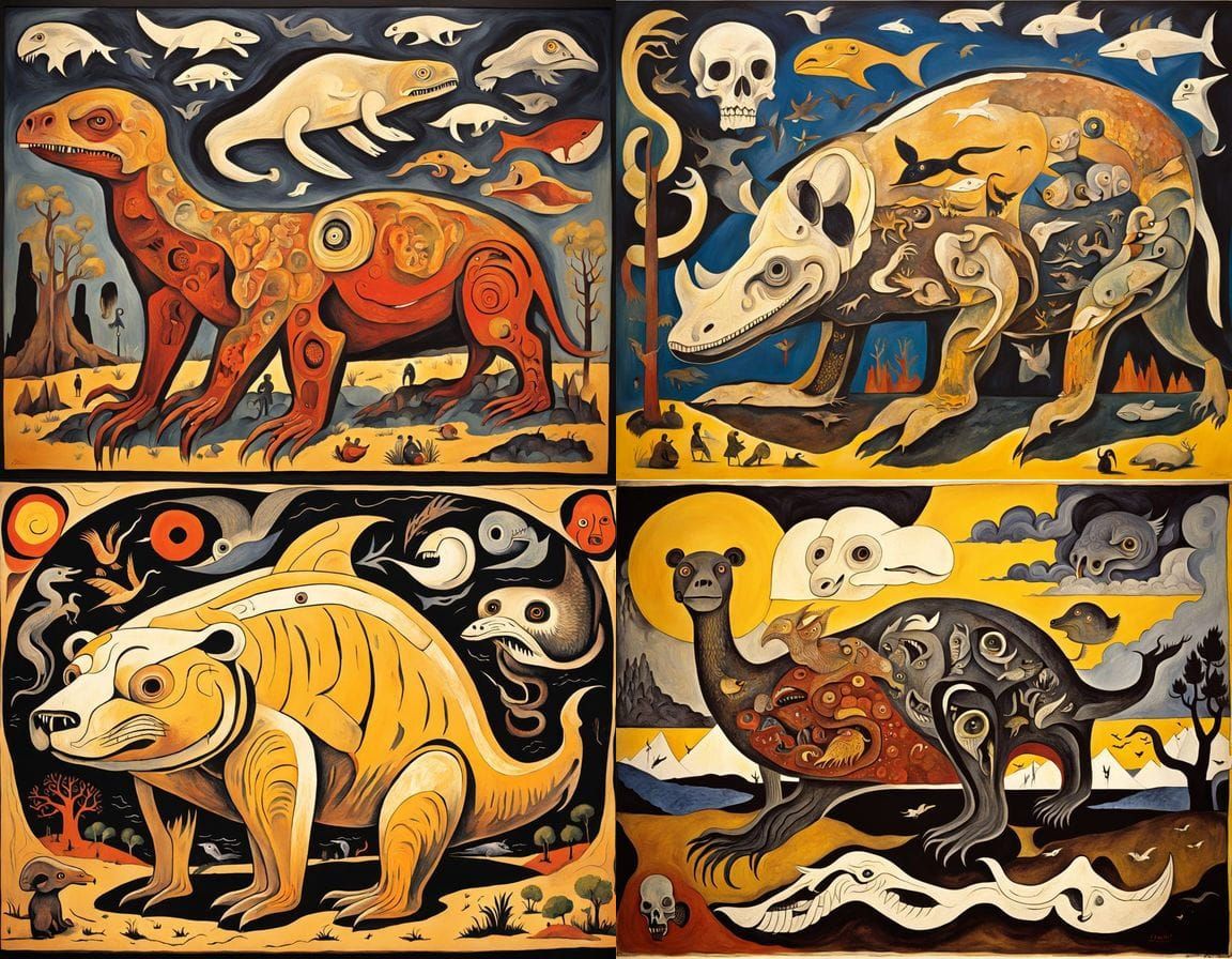 Surreal Monstrous Hybrid Erupts from Stormy Sky