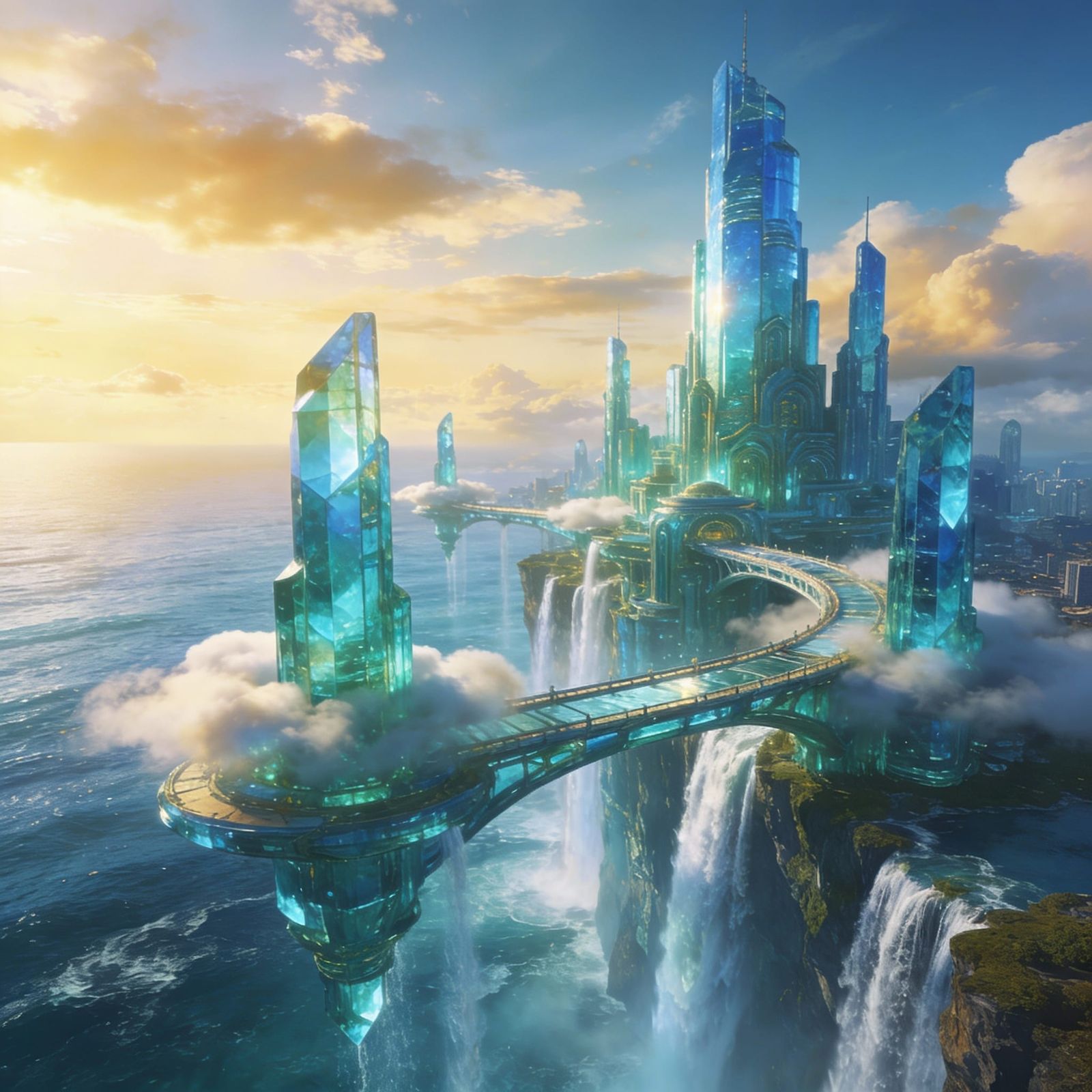 Neo-Atlantis City Floating Above the Ocean