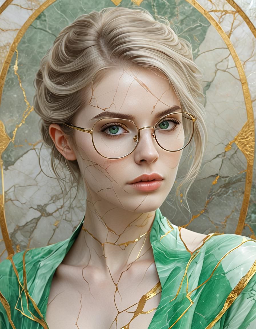 Ethereal Librarian Goddess with Kintsugi Veins Portrait
