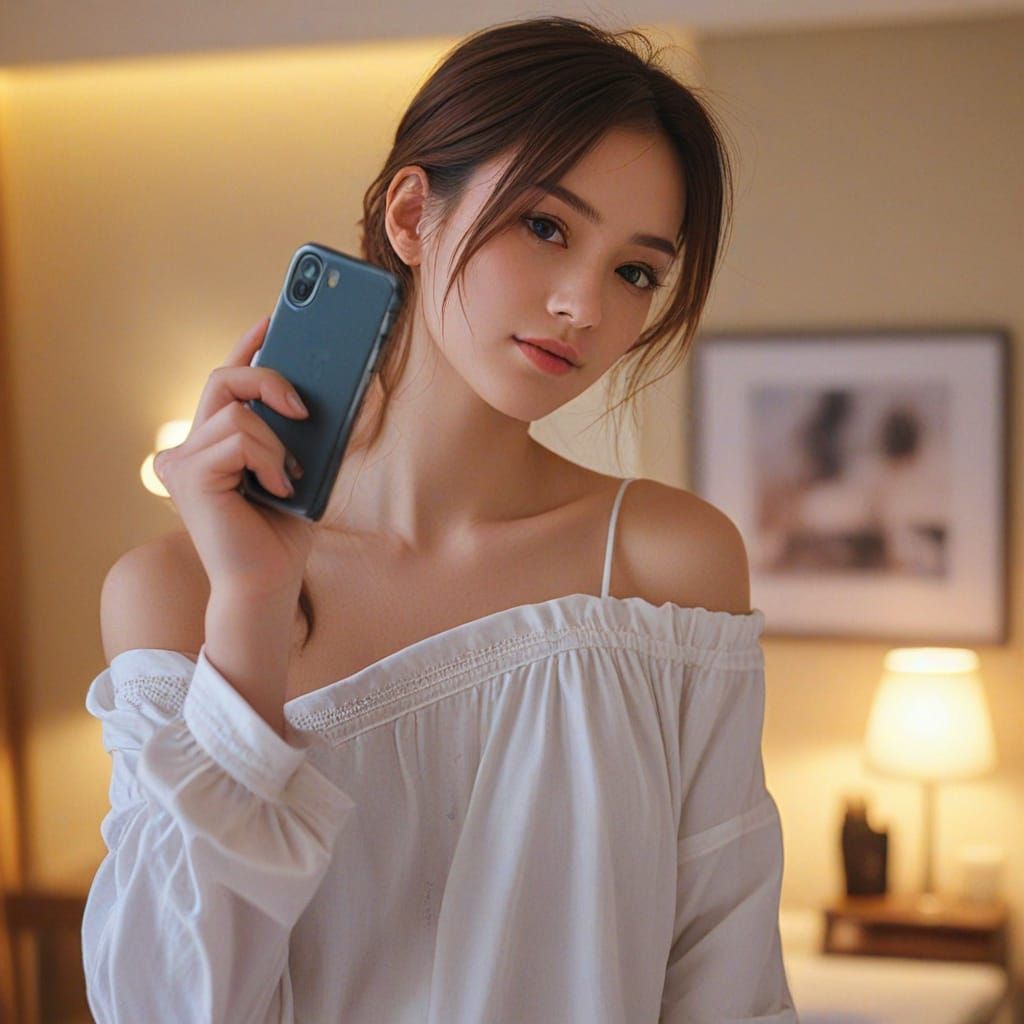 Elegant Anime Woman Captured in Soft Focus, Pastel Colors