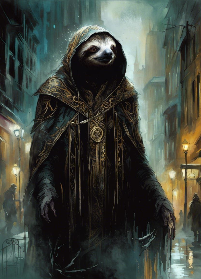 Mysterious Sloth Assassin in Foggy City