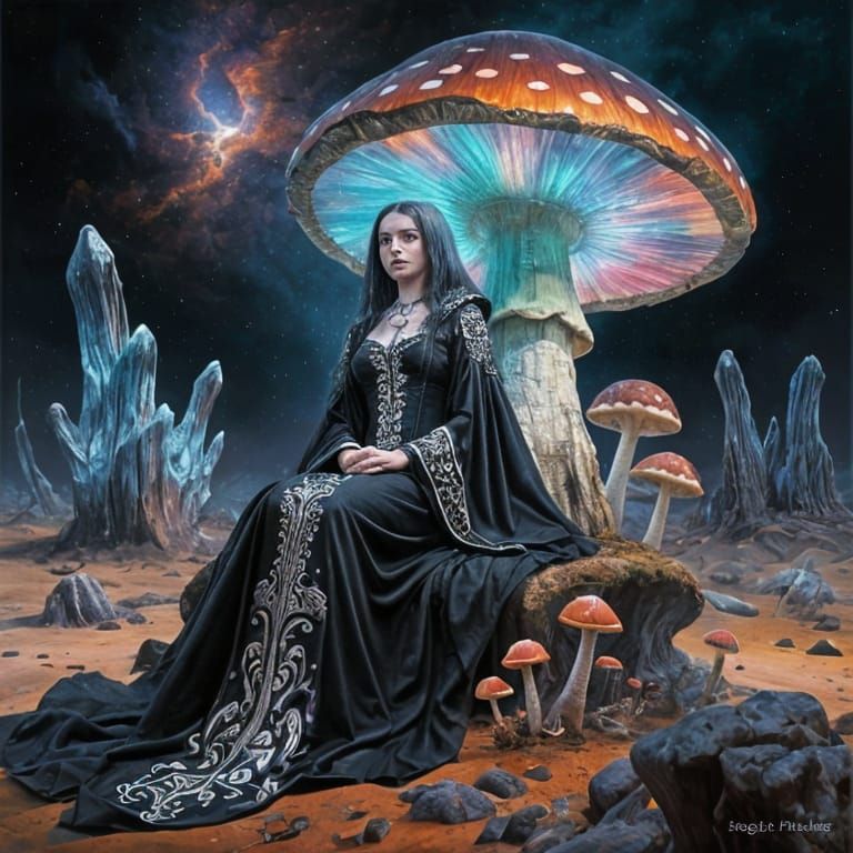 Gothic Woman on Alien Planet in Oil Painting Style