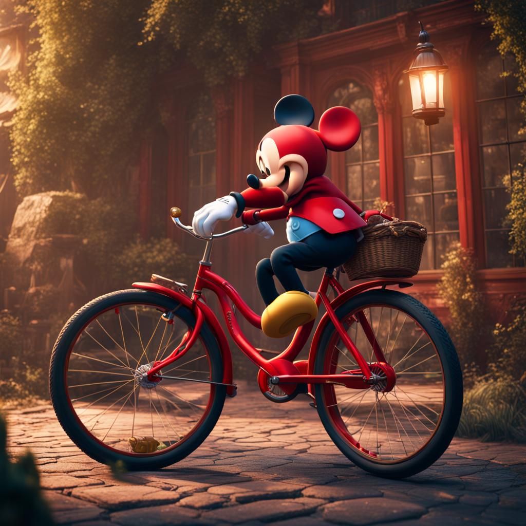 Mickey Mouse Rides a Bicycle: Digital Art