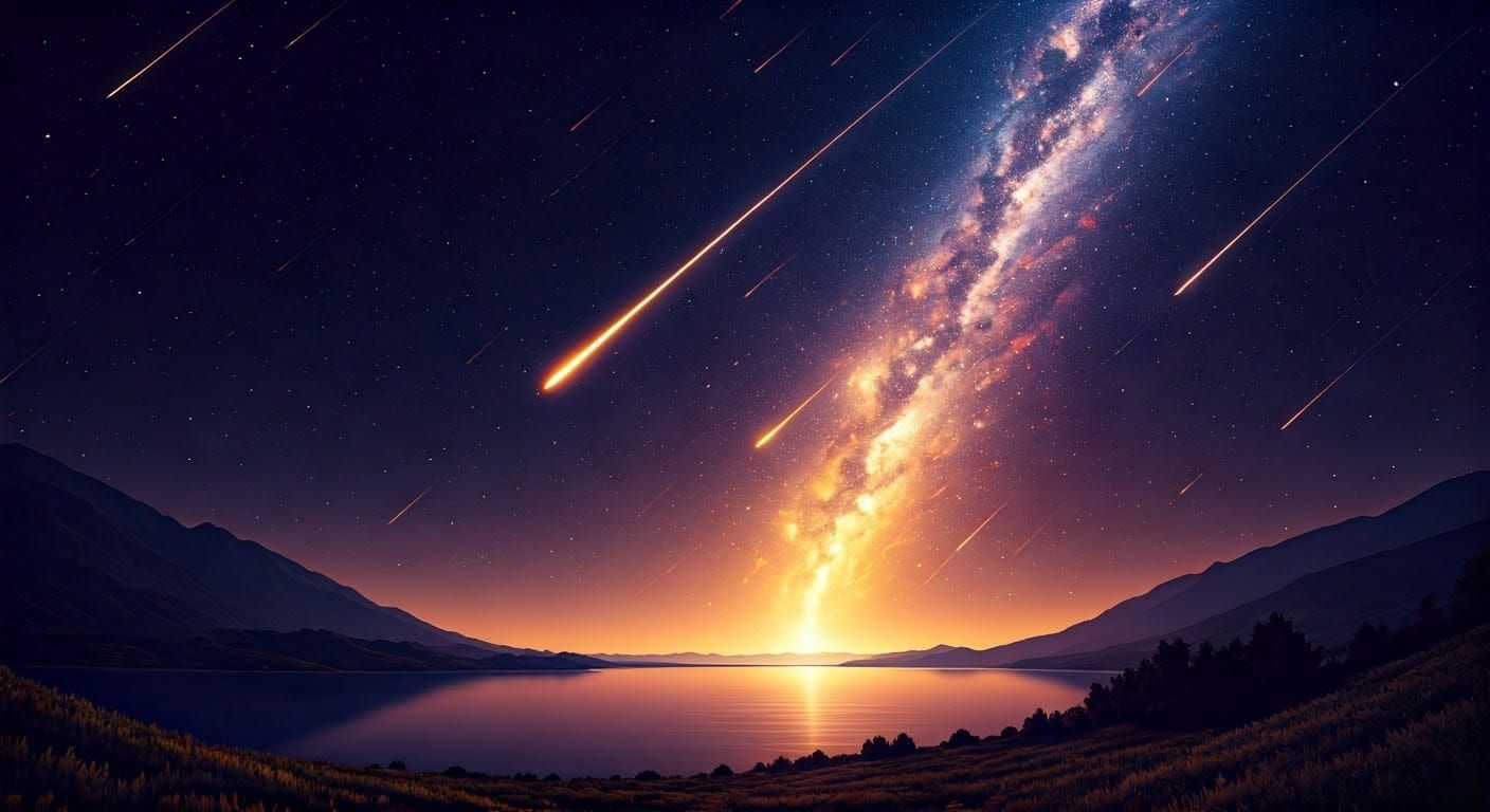 Ethereal Night Sky with Shooting Stars in Dark Fantasy Style