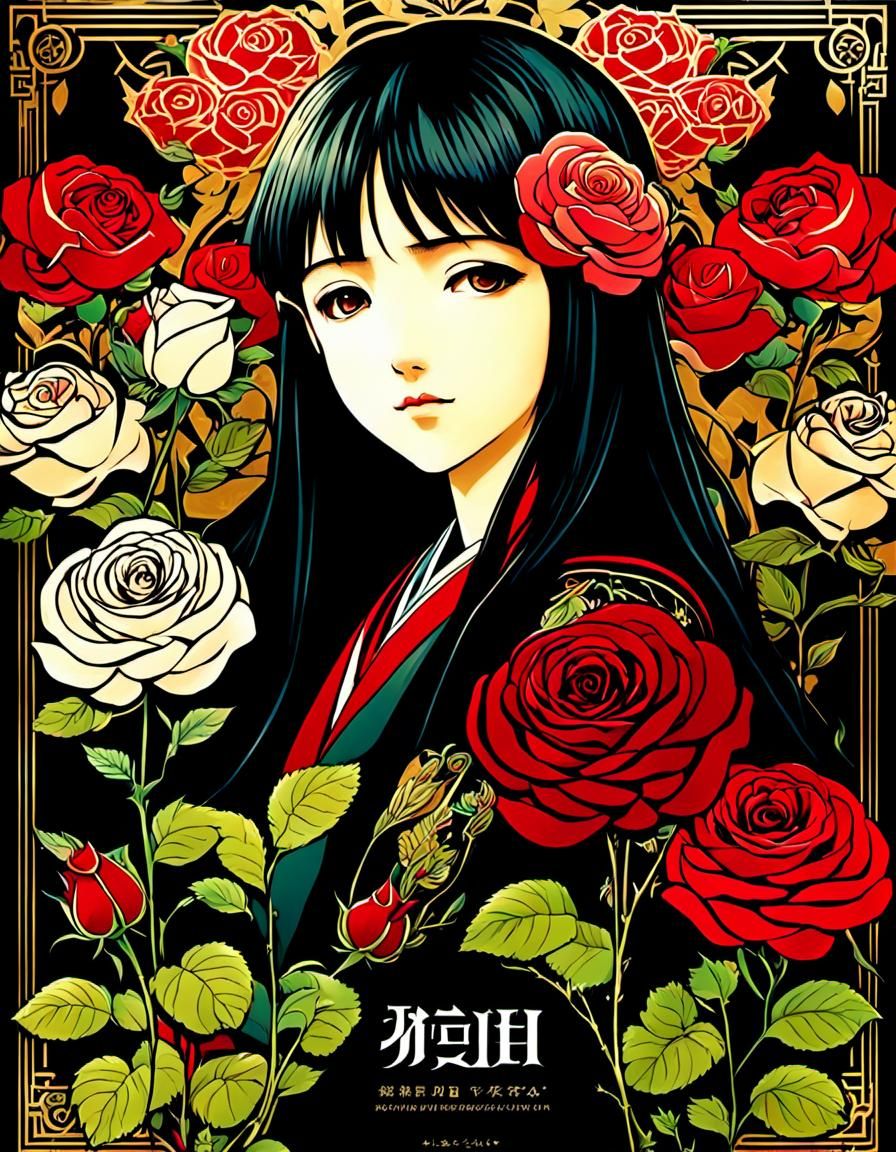 Eclectic Roses in Anime and Art Nouveau Style