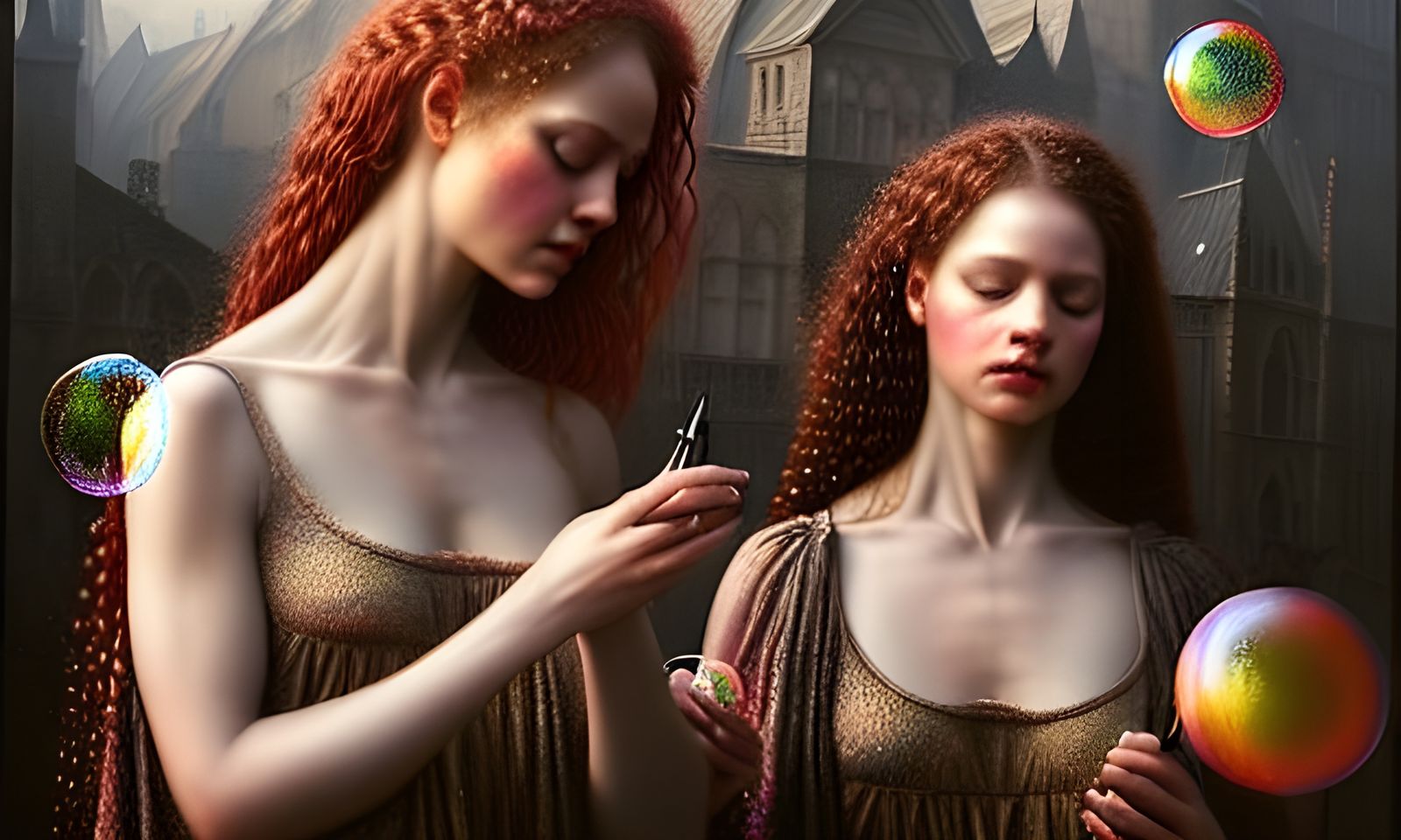 Hyperrealistic Twins Surrounded by Fairy Dust