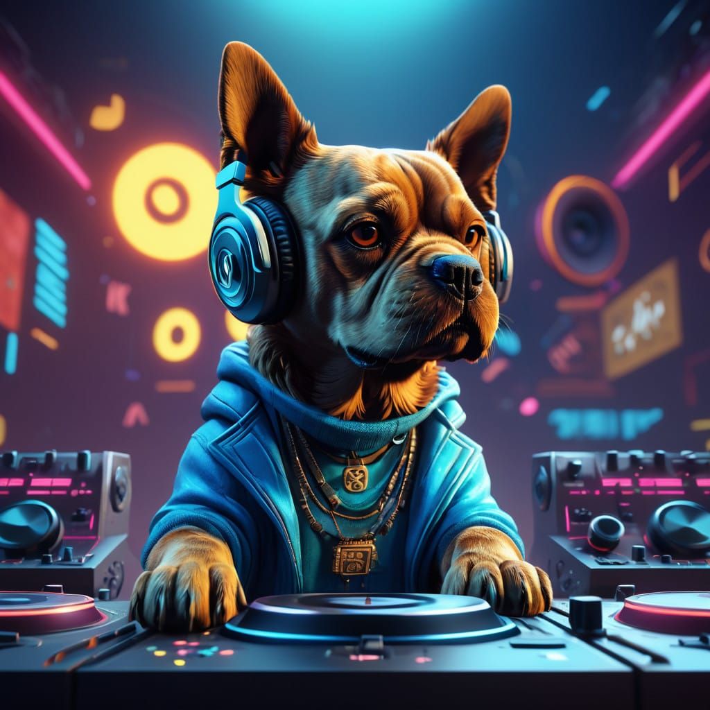 Vibrant Dog DJ Fantasy Scene in Unreal Engine 5