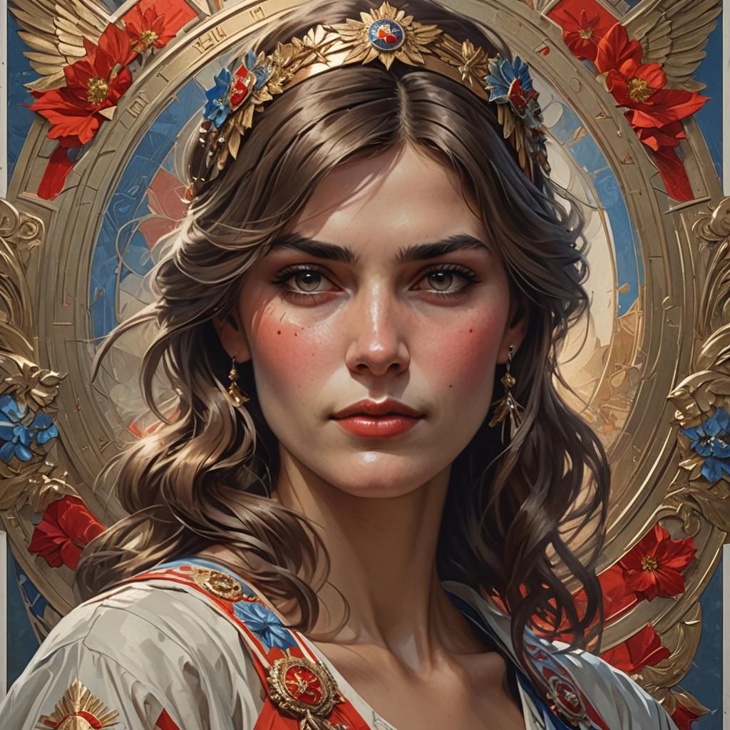 Yugoslavian Woman Portrait in Art Nouveau Style