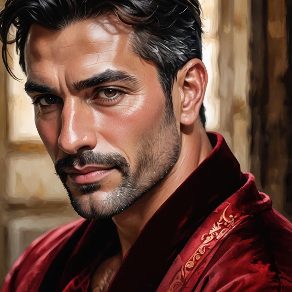 Man in Red Velvet Robe, Alcohol Ink Style