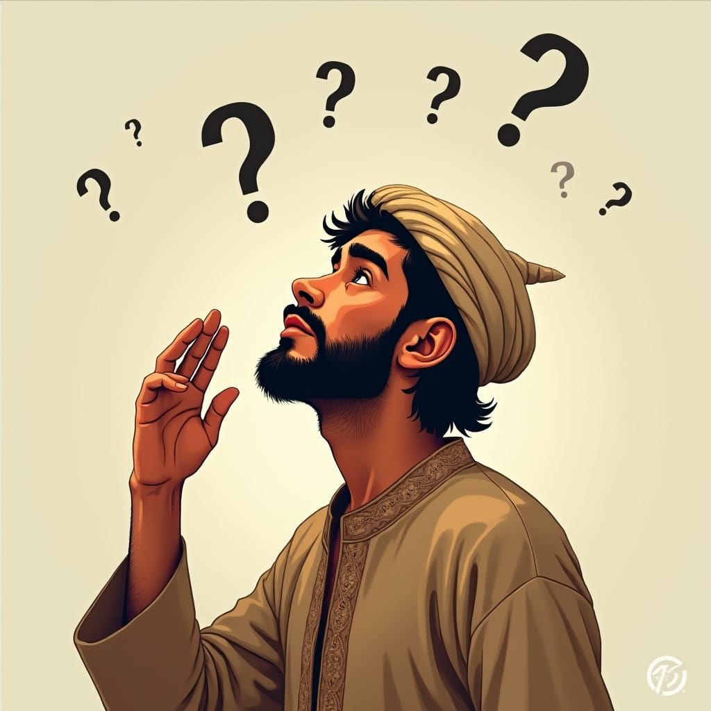 Contemplative Young Man with Question Marks