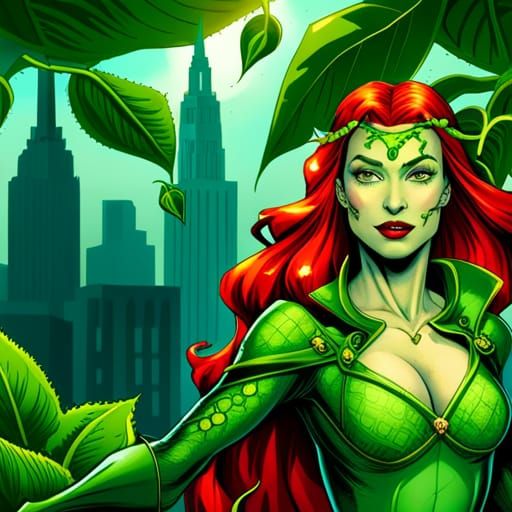 Poison Ivy Portrait with Vines, Hyperdetailed Concept Art