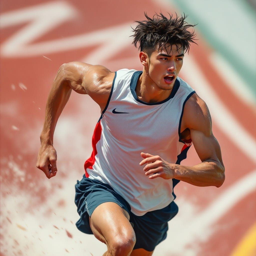 Gay Japanese Athlete Running, Pop Art Style