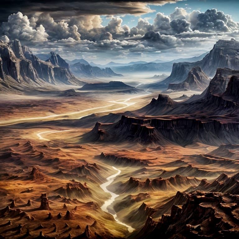 Ancient Petrified Tree on Windswept Plateau Digital Painting