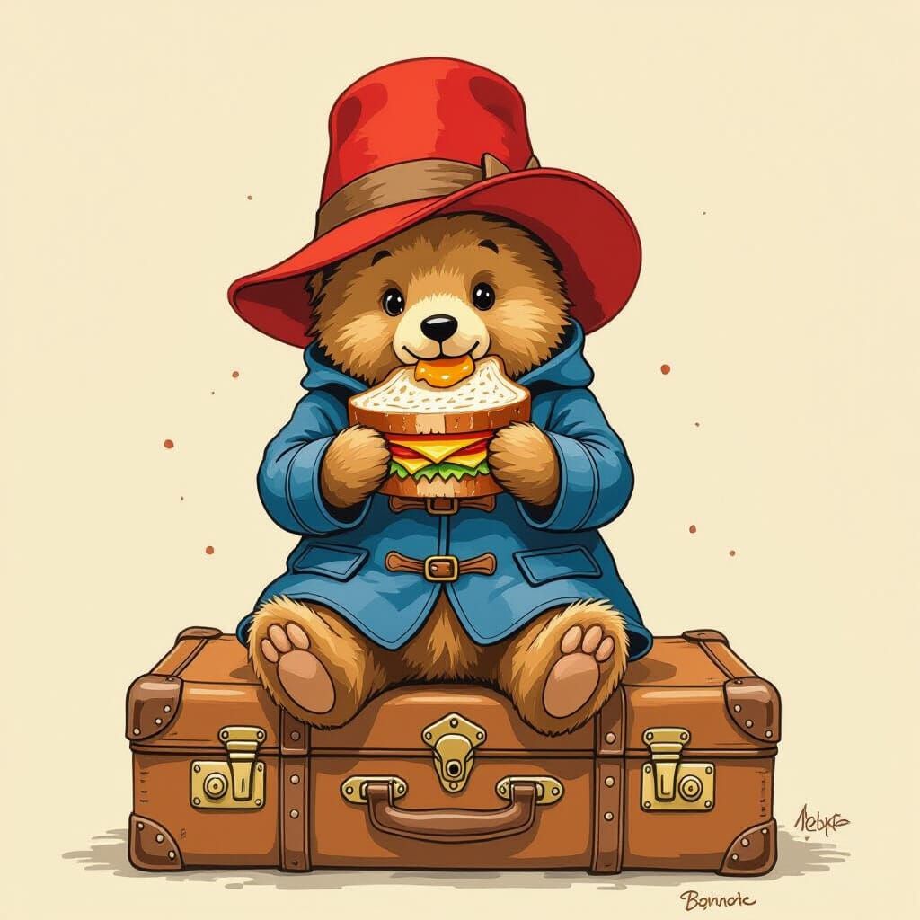 Paddington Bear's Marmalade Sandwich, Whimsical Illustration