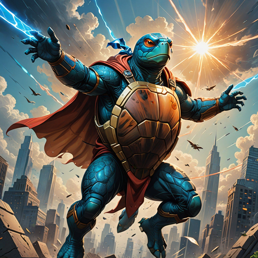 Flying Turtle in Dynamic Comic Book Style